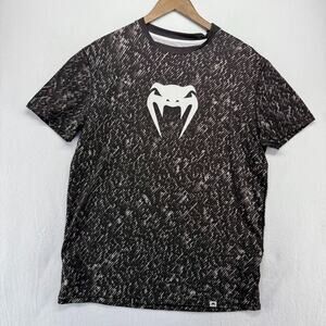 Venum Shirt mens Large Black Fighting MMA Jiu Jitsu Performance Graphic Training